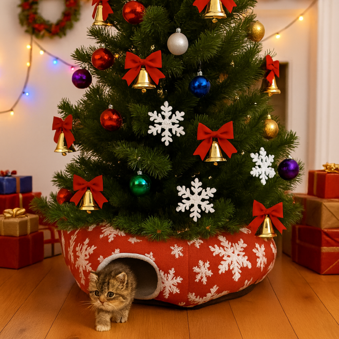 Túnel de Navidad 2 en 1 (Falda + Cueva para Gatos)
